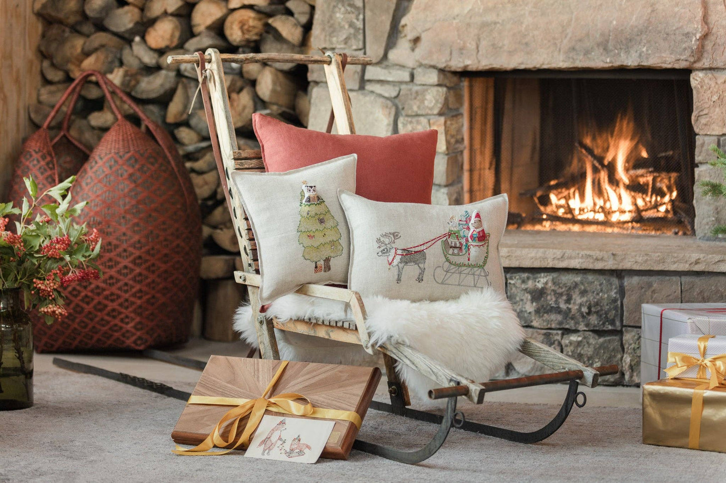 Santa's Sleigh Linen Pocket Pillow