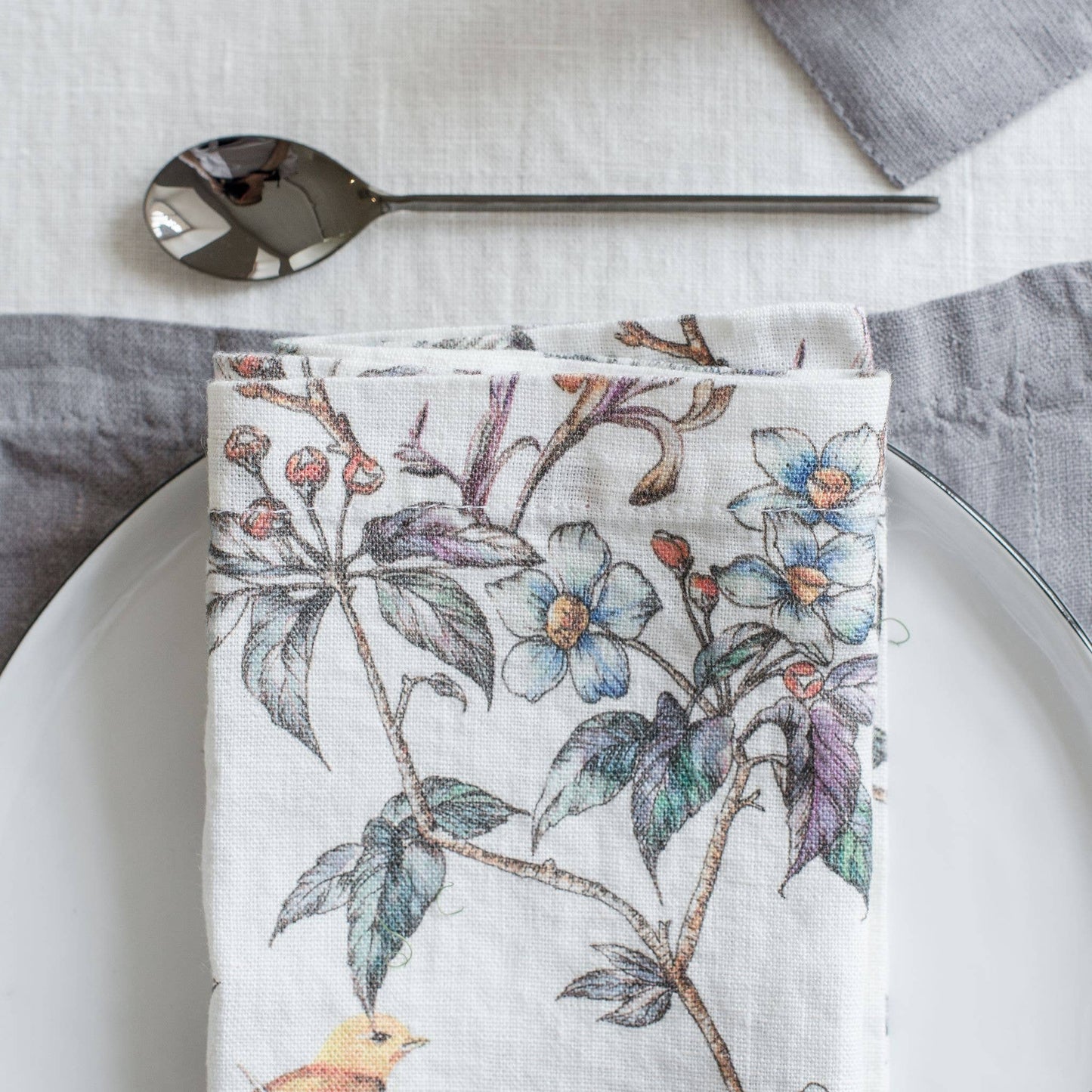 Birds Linen Napkins Set of 2: 16"x16" | 40x40 cm