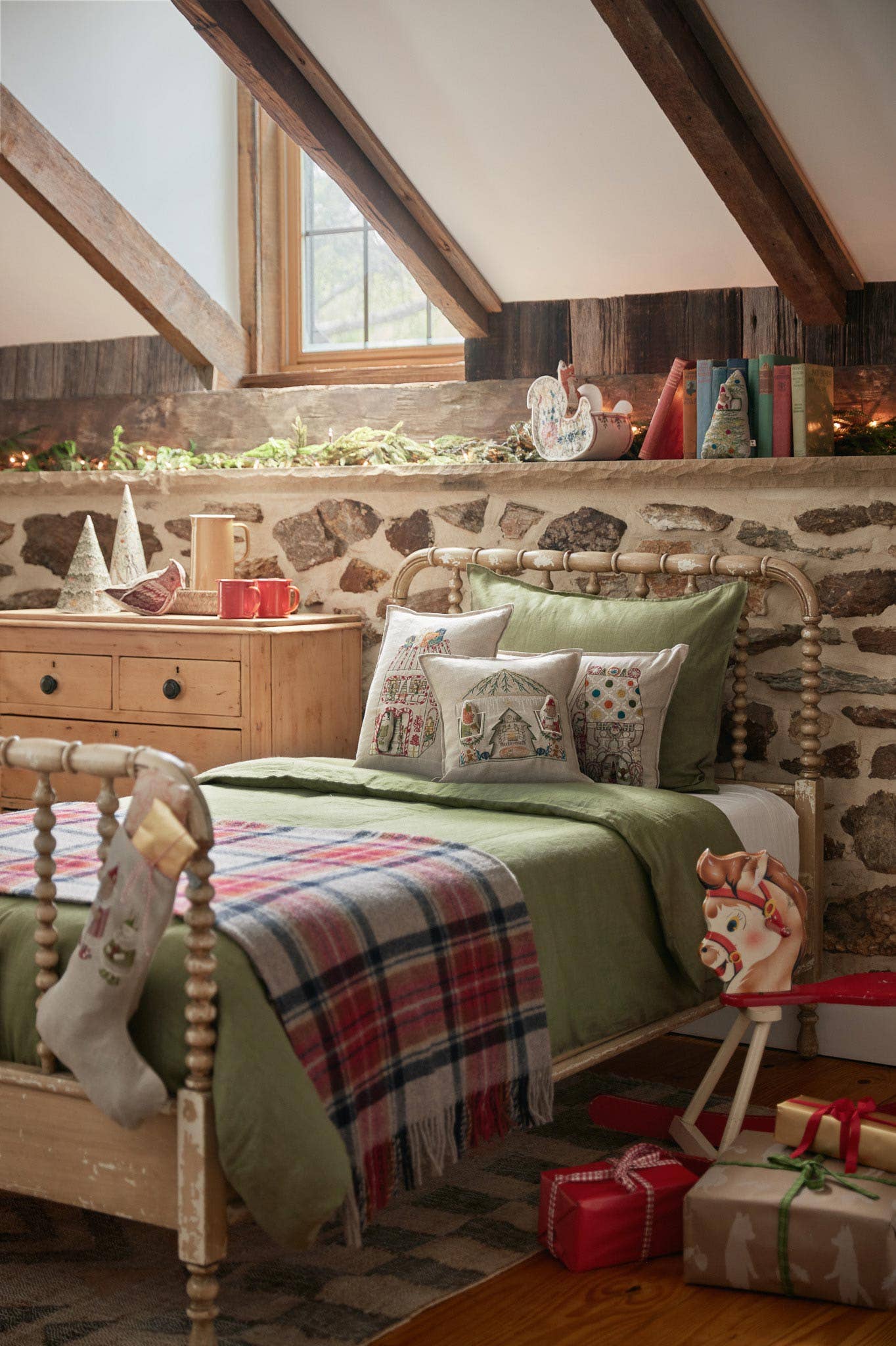 North Pole Santa's House Linen Pocket Pillow