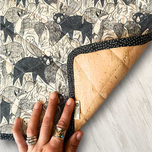 Cotton and Cork Fabric Placemat Quilted with Artisan Prints : Woodland Parade