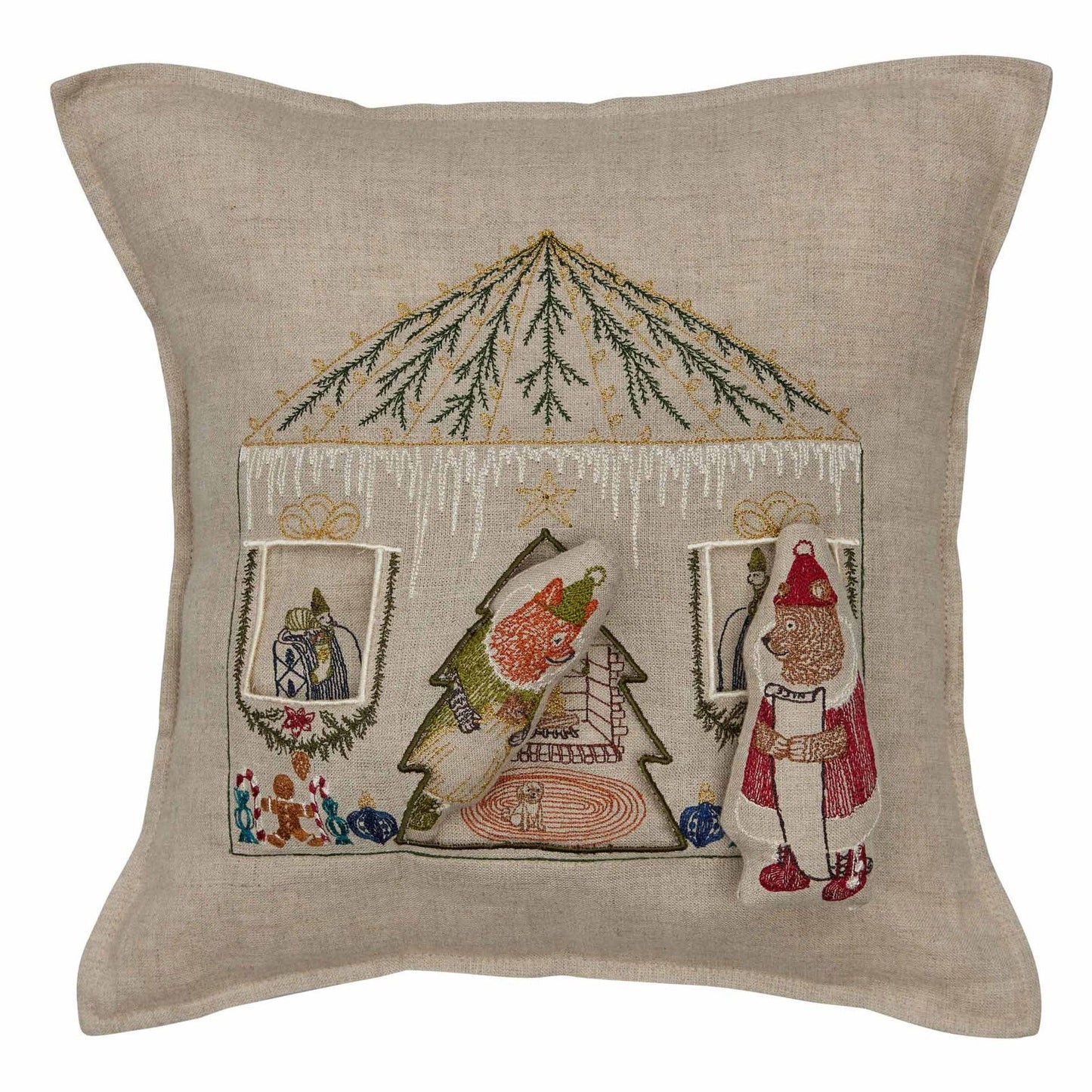 North Pole Santa's House Linen Pocket Pillow