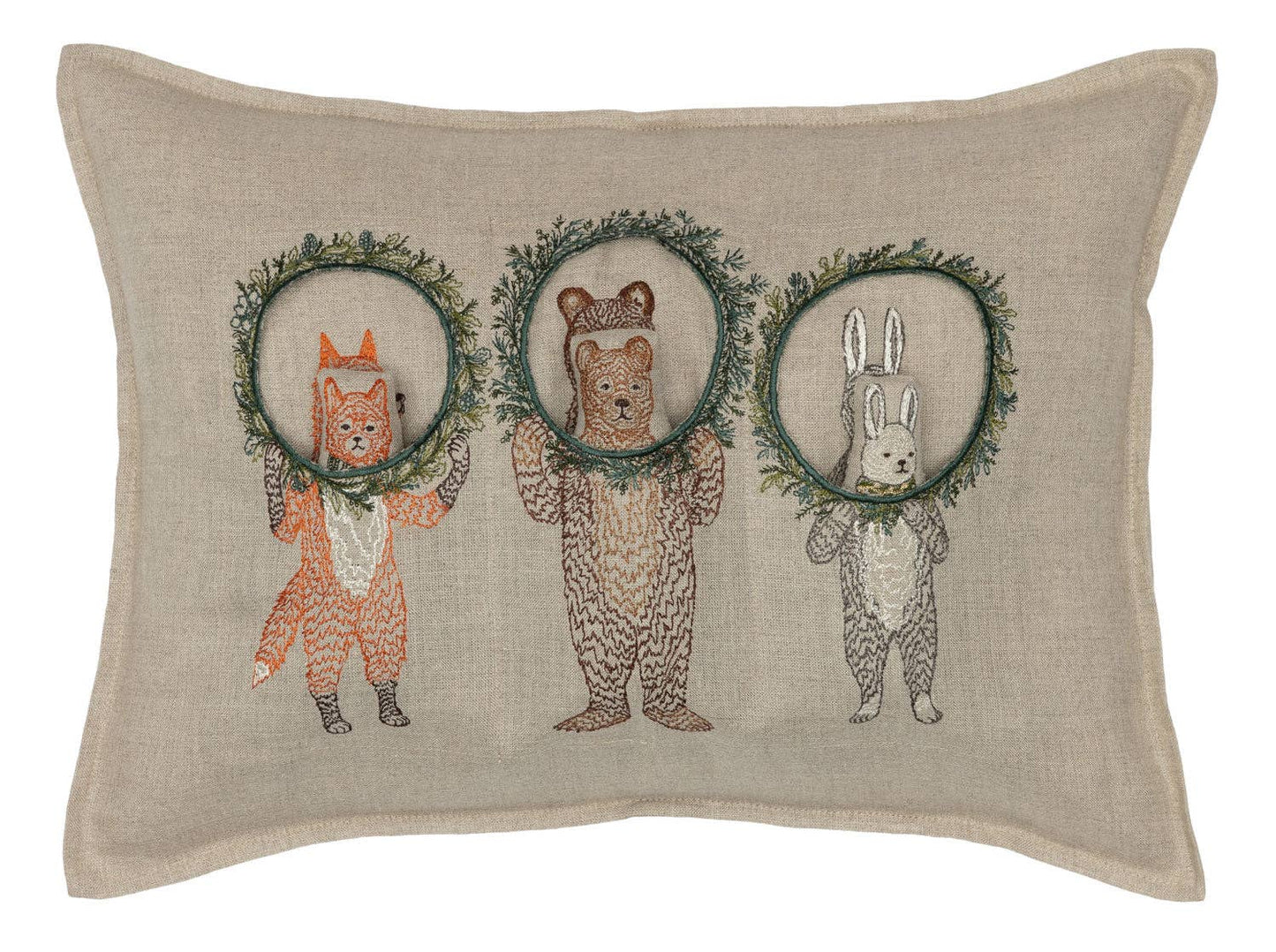 Christmas Wreath Trio Linen Pocket Pillow