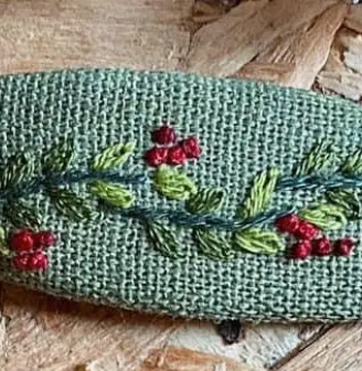 Wreath & Nuts Embroidered Hair Barrette, Christmas