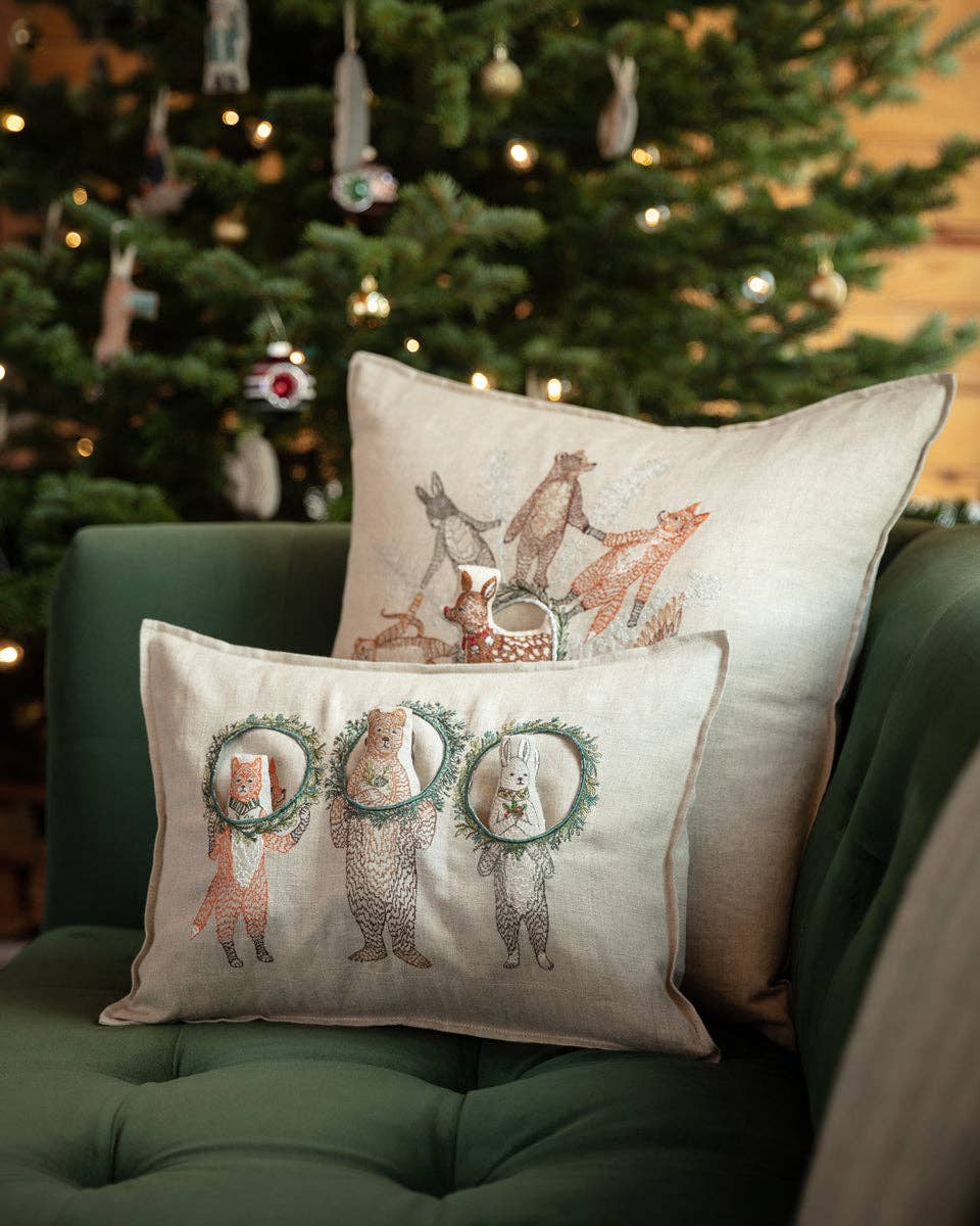 Christmas Wreath Trio Linen Pocket Pillow