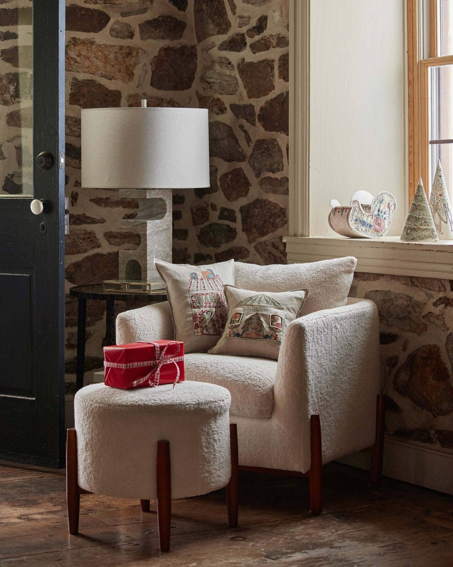 North Pole Santa's House Linen Pocket Pillow