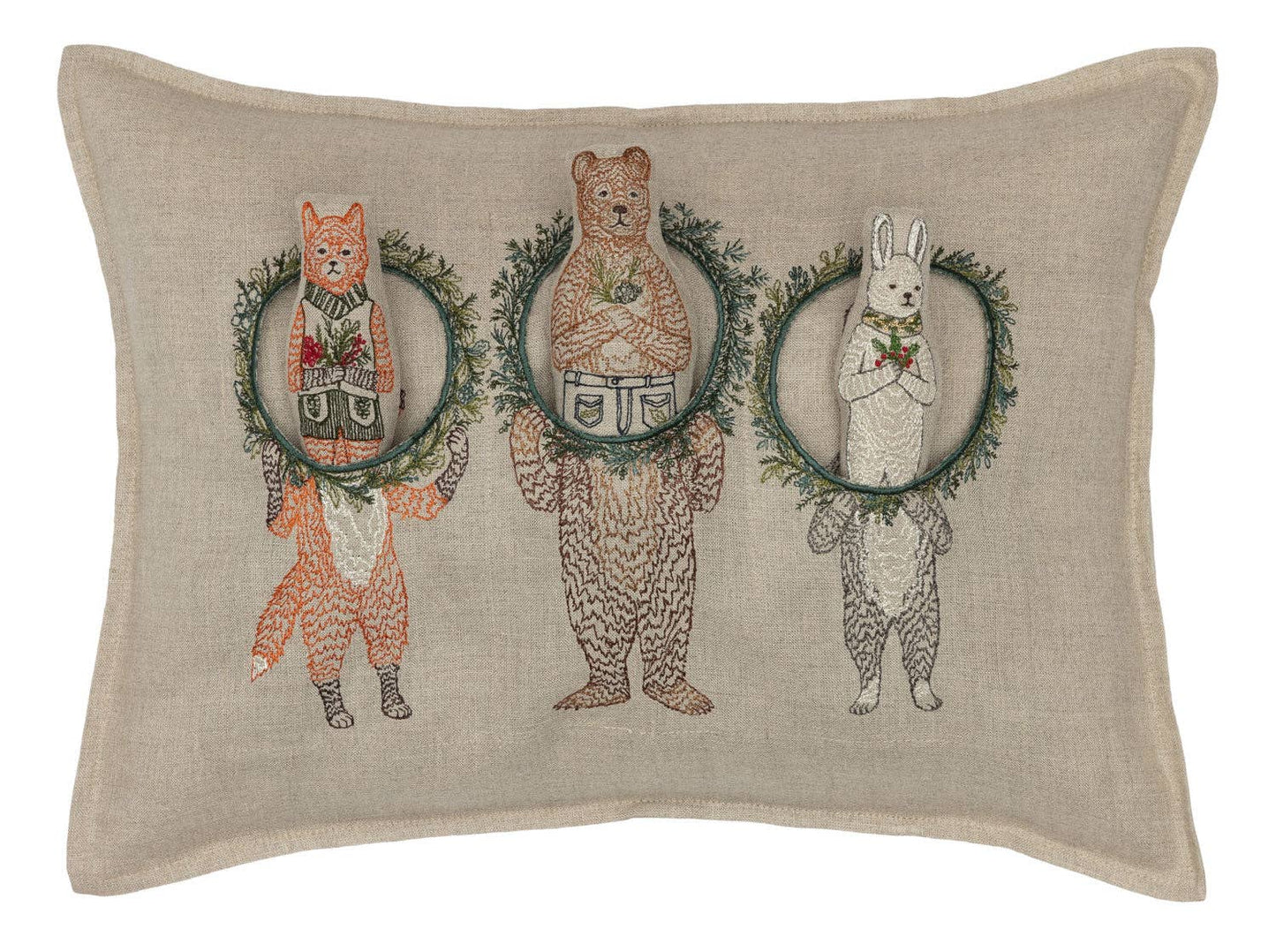 Christmas Wreath Trio Linen Pocket Pillow