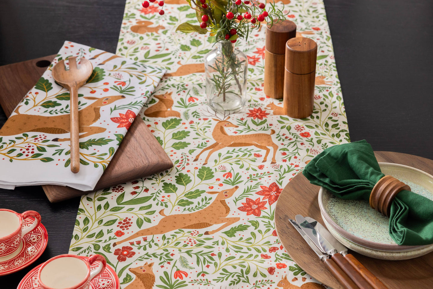 Christmas Forest Table Runner – Woodland Holiday, Ivory
