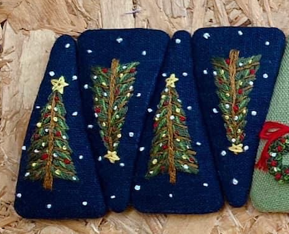 Christmas Theme Embroidered Hair Barrette, Christmas Tree