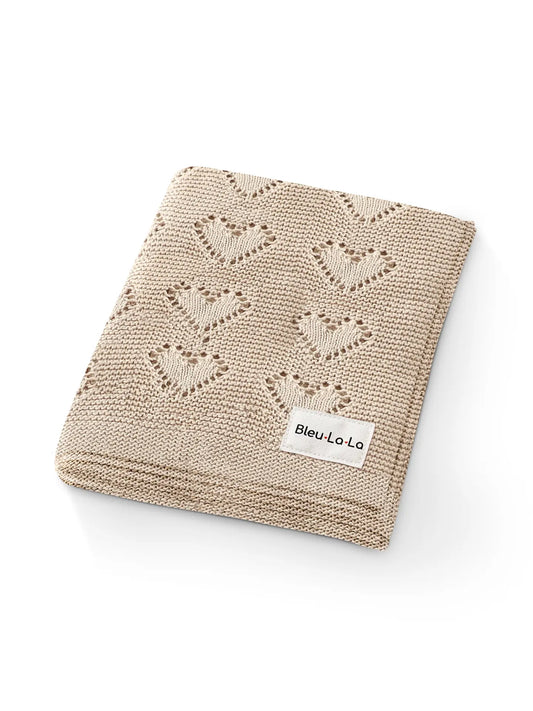 Taupe Heart 100% Luxury Cotton Baby Blanket