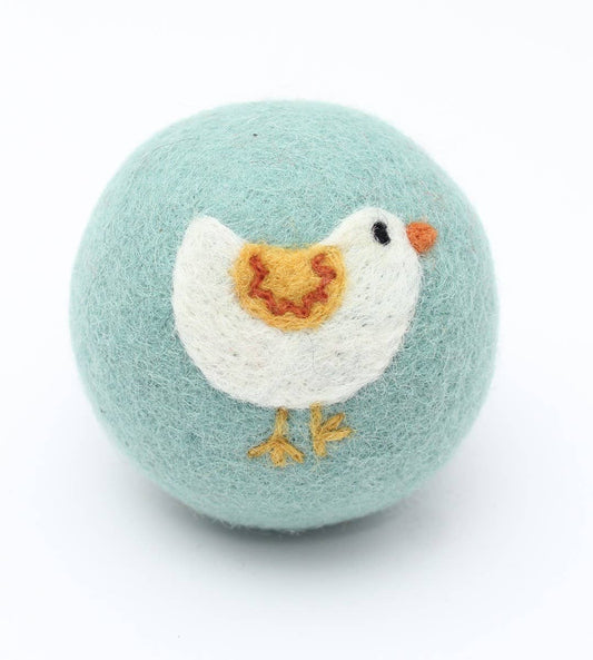 Birds: Eco Wool Dryer Balls Fair Trade: White Bird (Blue Ball)