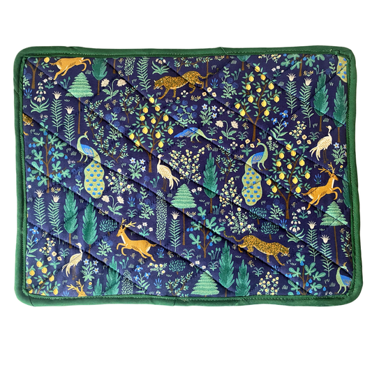 Cotton and Cork Fabric Placemat Quilted with Artisan Prints : Peacock Menagerie