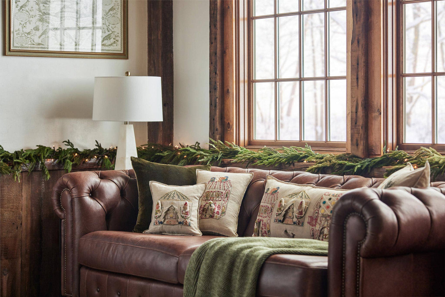 North Pole Santa's House Linen Pocket Pillow