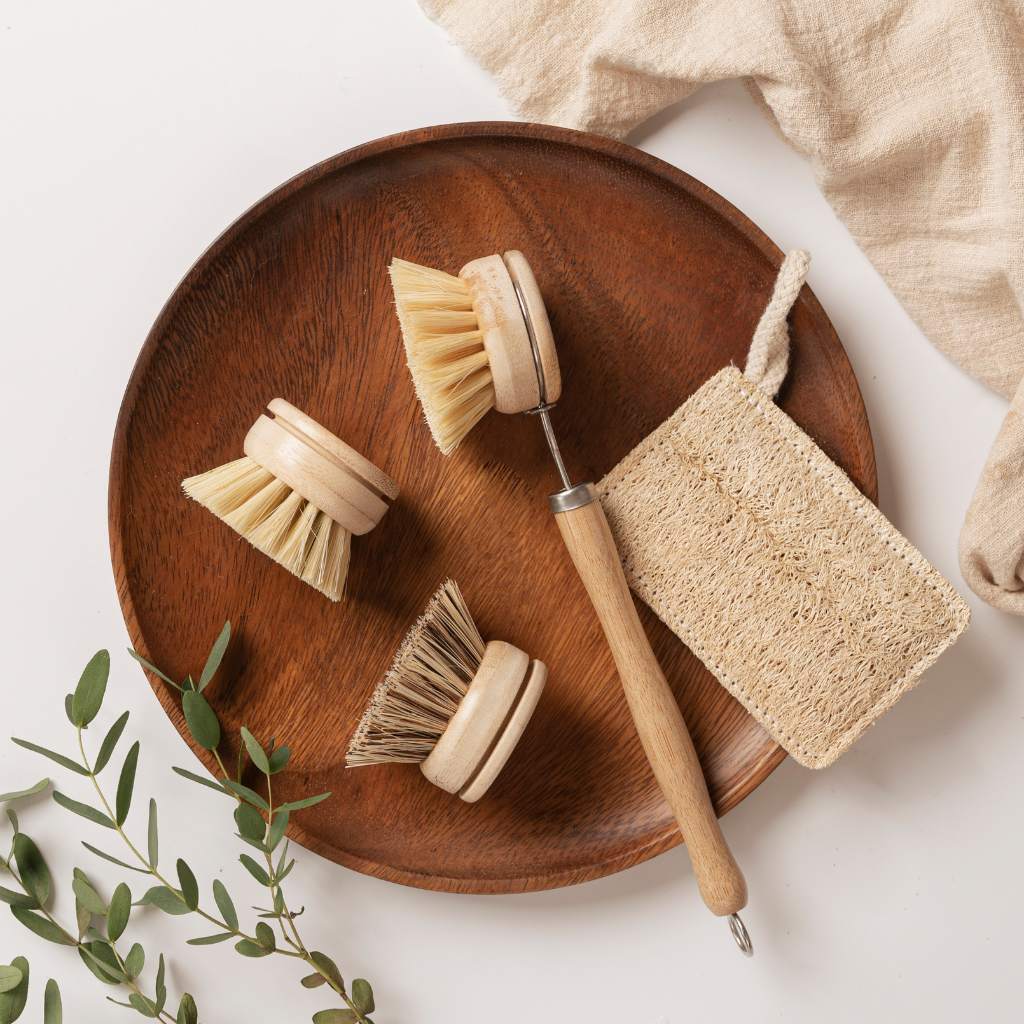 Bamboo Dish Brush Set: 4-piece