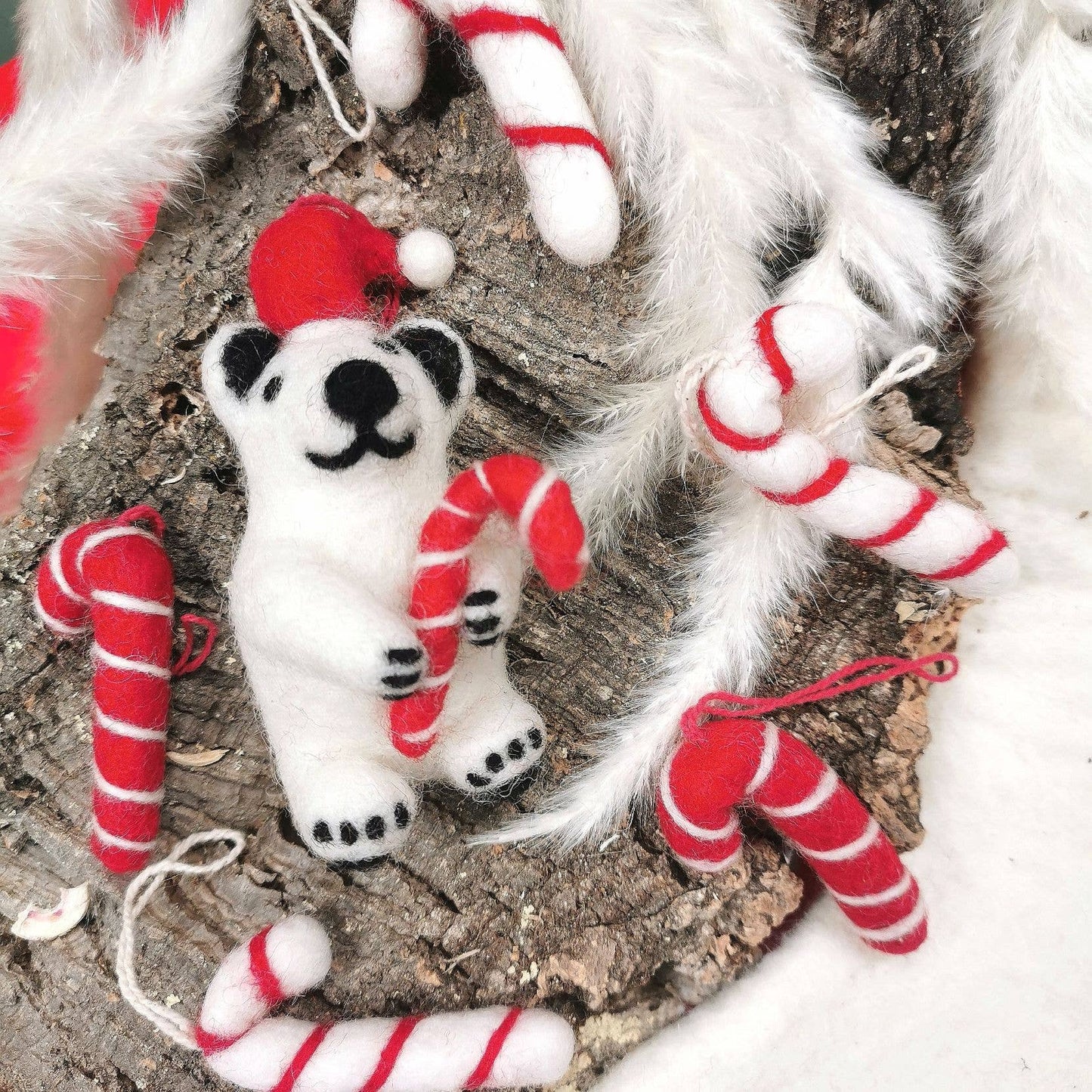 Handmade Felt Candy Cane Set of 5 Hanging Decorations Felt So Good