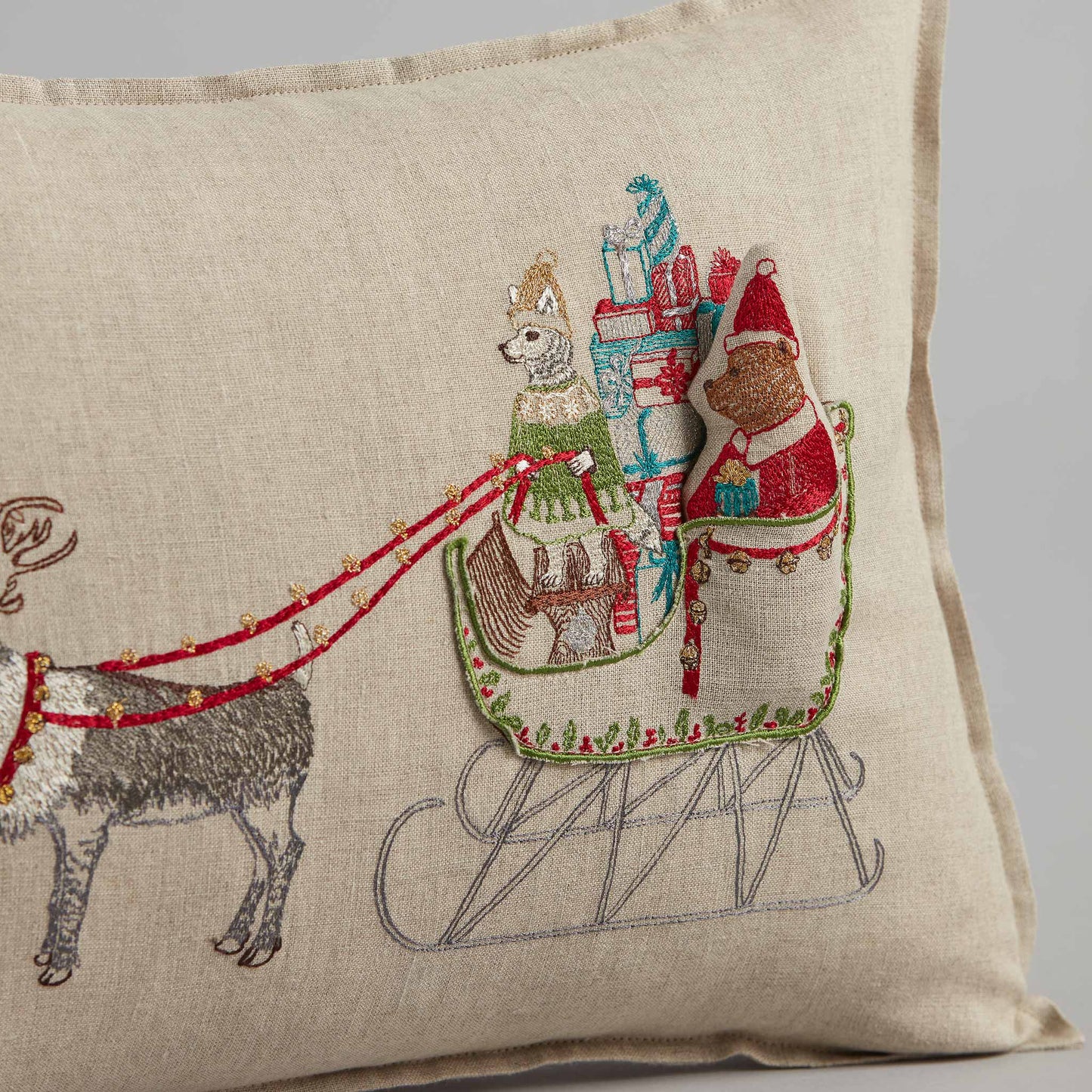 Santa's Sleigh Linen Pocket Pillow