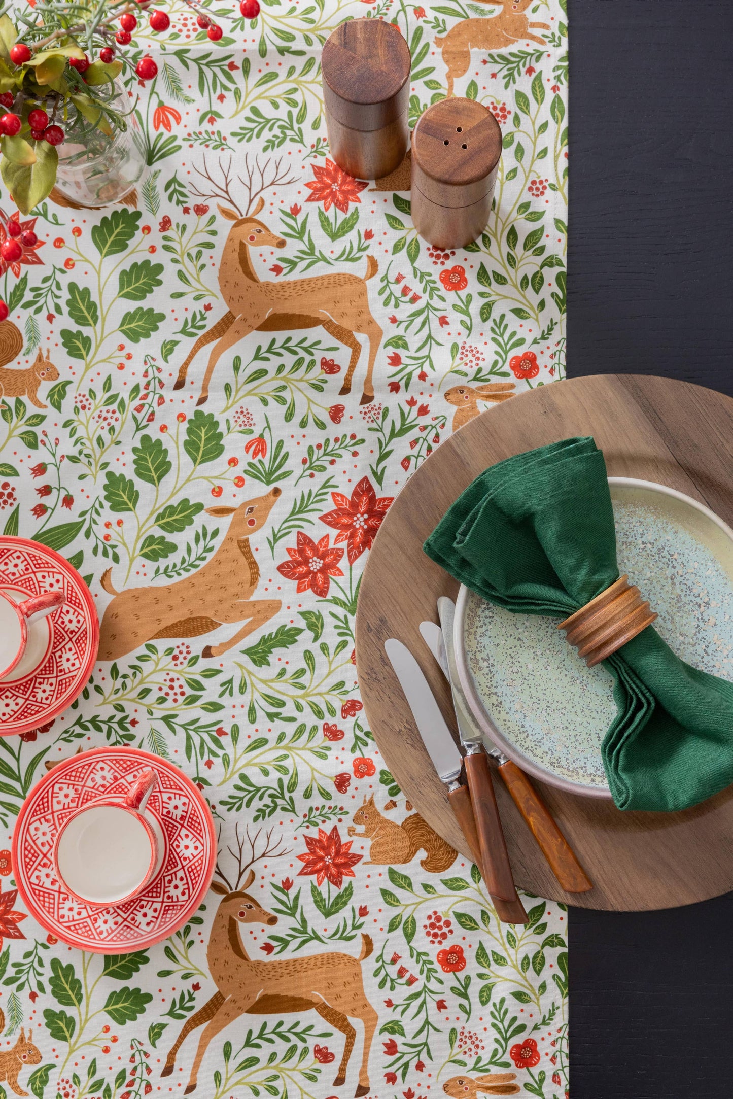 Christmas Forest Table Runner – Woodland Holiday, Ivory