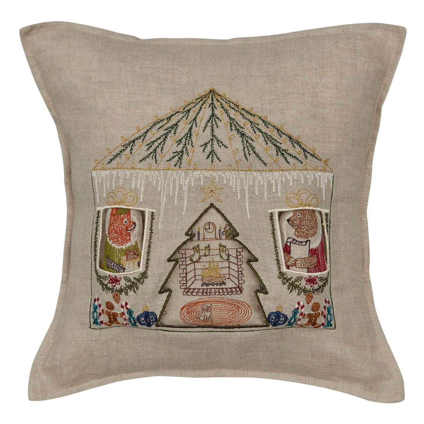 North Pole Santa's House Linen Pocket Pillow
