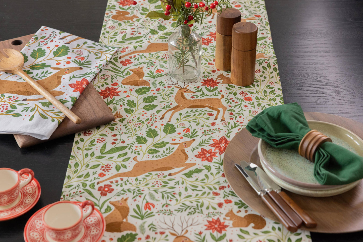 Christmas Forest Table Runner – Woodland Holiday, Ivory