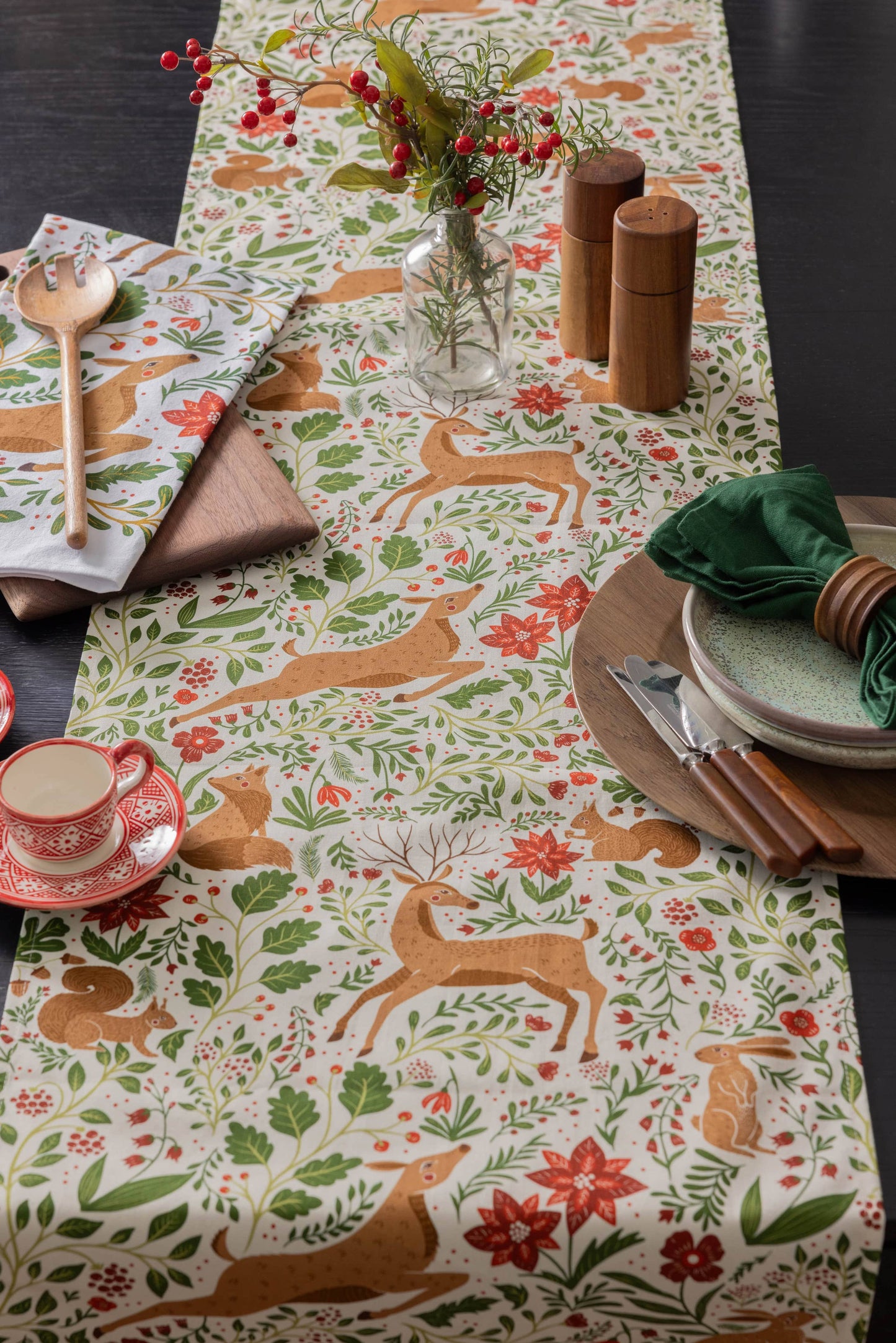 Christmas Forest Table Runner – Woodland Holiday, Ivory