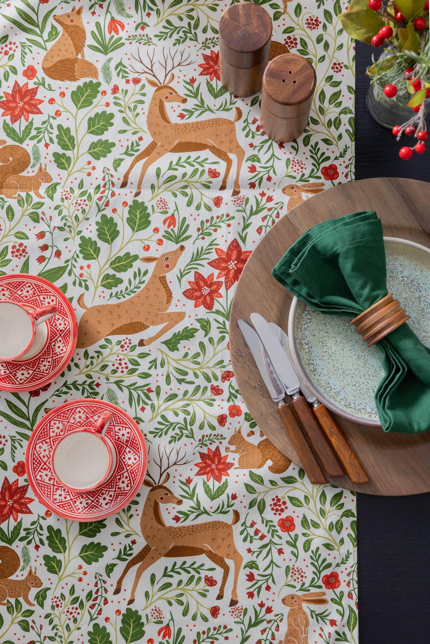 Christmas Forest Table Runner – Woodland Holiday, Ivory