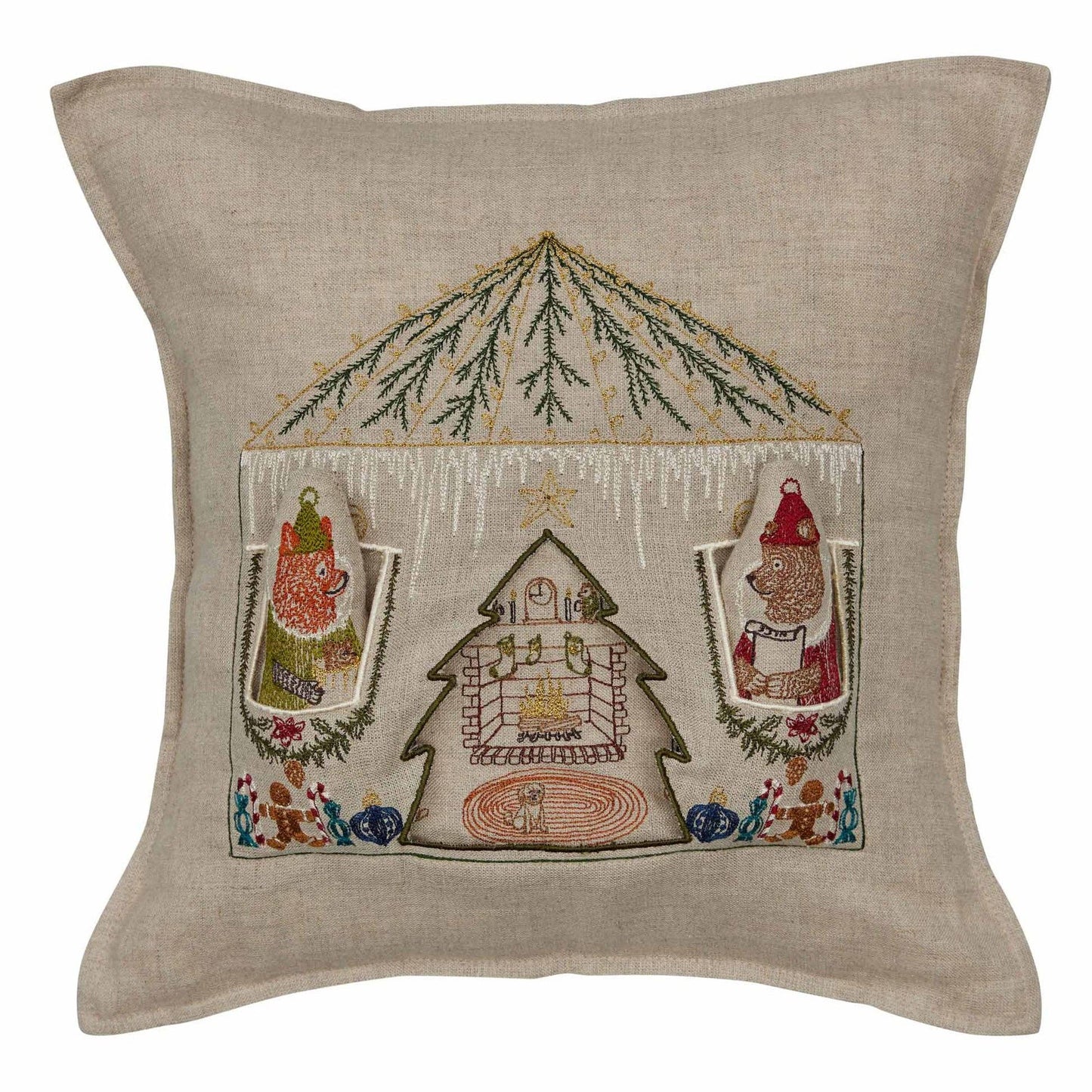 North Pole Santa's House Linen Pocket Pillow