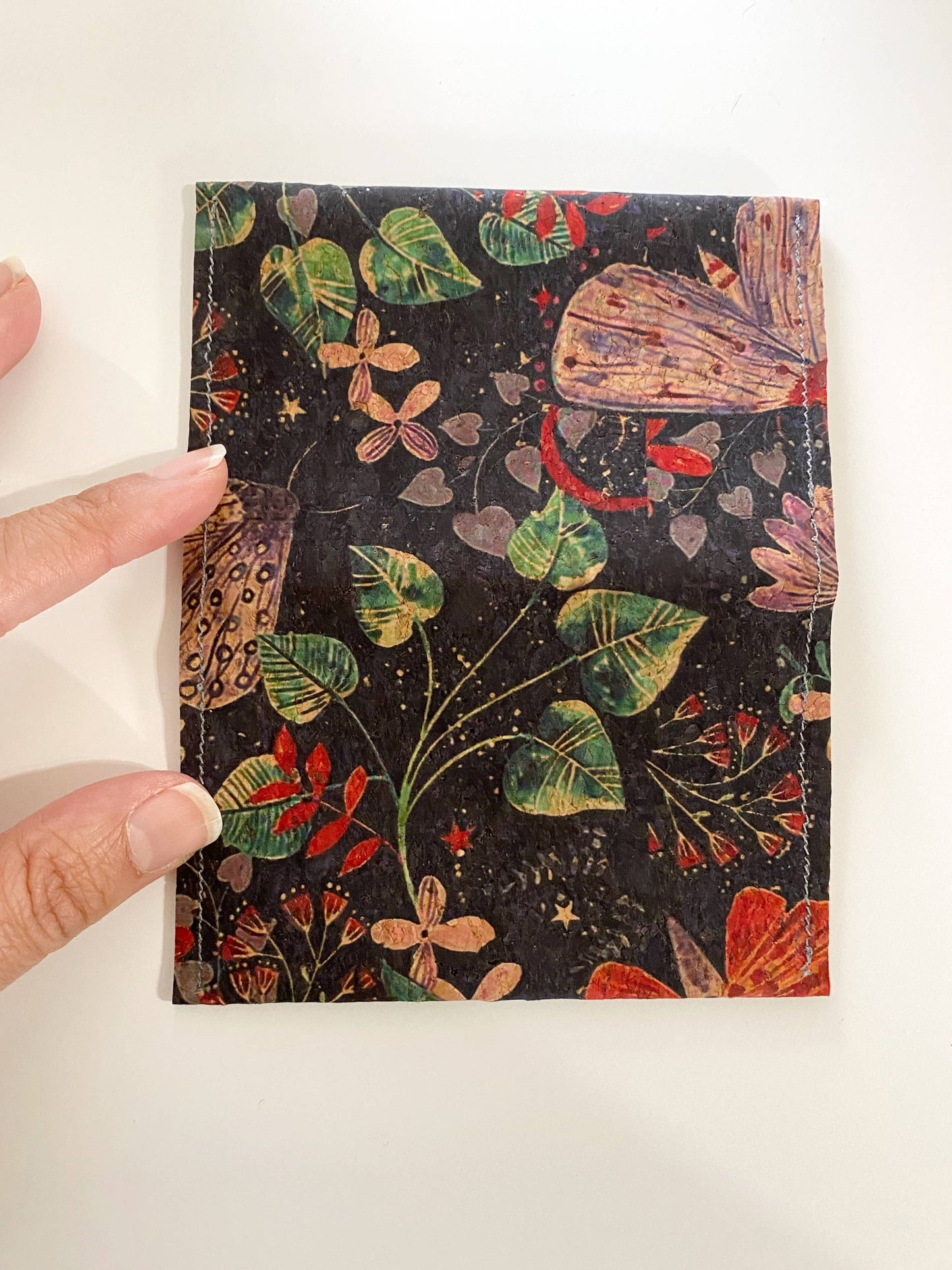 Cork Bifold Wallet / Card Holder - Nature prints: Moth on navy