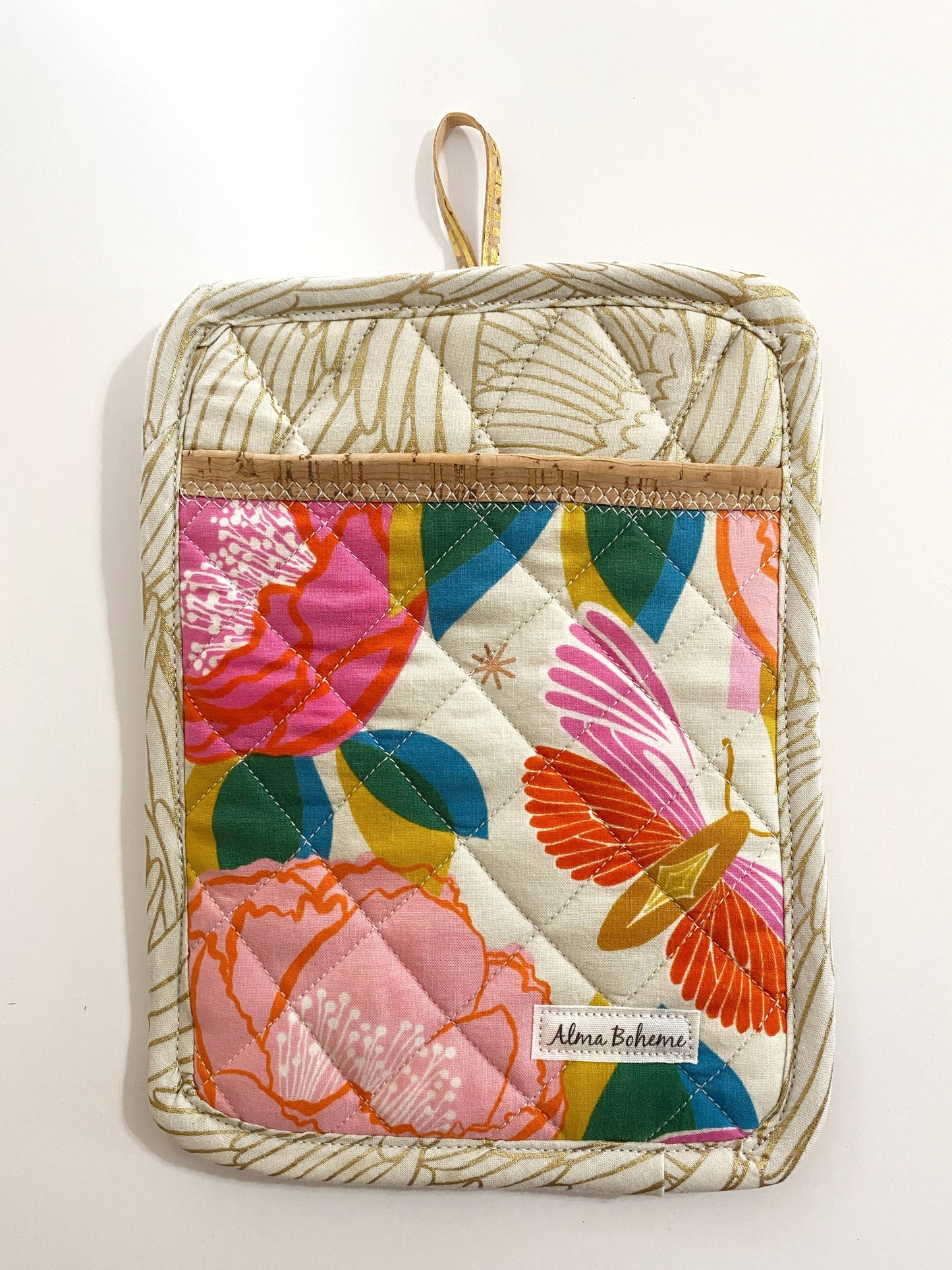 Cork & Cotton Sustainable Pot Holder with Pocket: Holiday cats