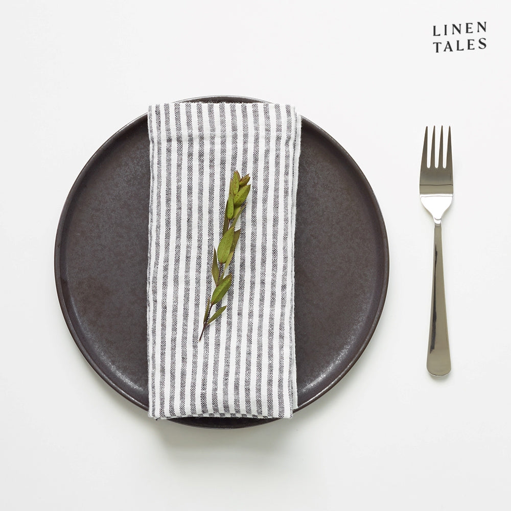 Thin Black Stripe Linen Napkins - Set of 2