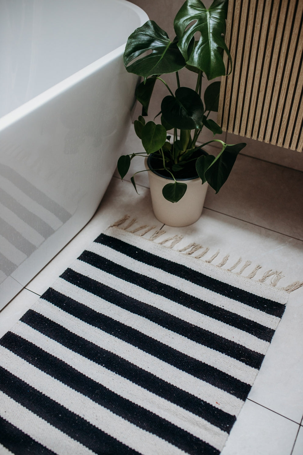 Black and White Recycled Cotton Stripy Rug