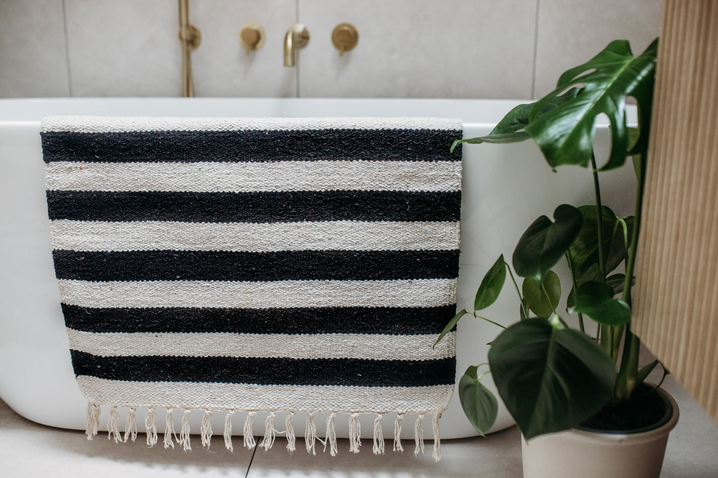 Black and White Recycled Cotton Stripy Rug