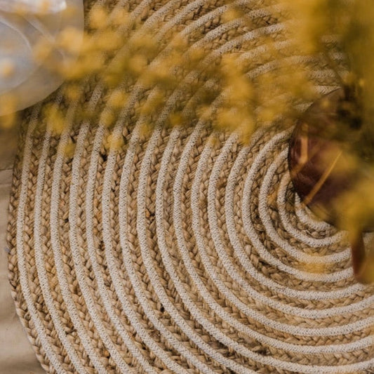 Cotton and Jute Round Braided Rug 90 cm