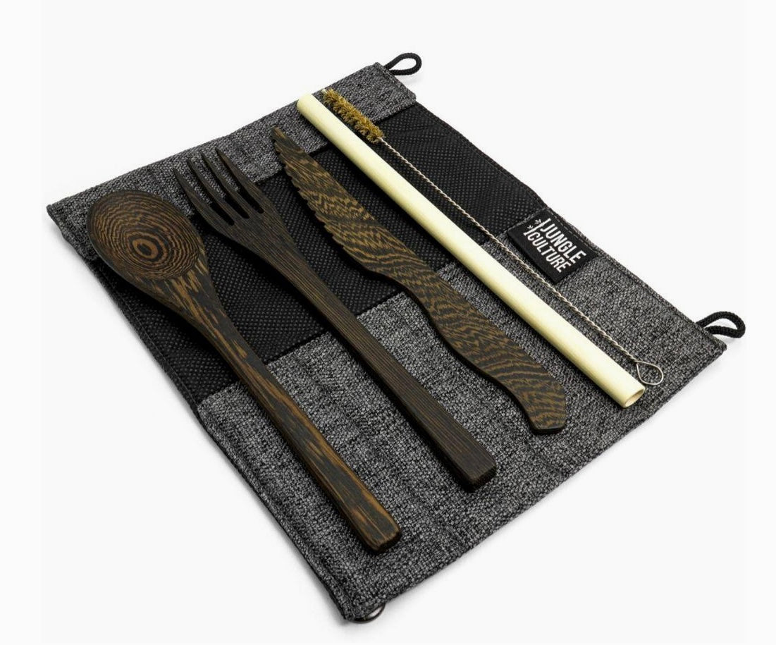 Handmade Wood Eco-Friendly Cutlery Set in Dark Gray