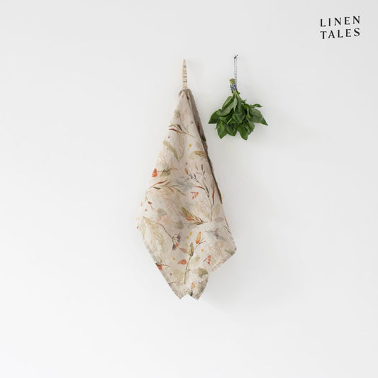 Leaves on Natural Linen Kitchen Towel - Linen Tales