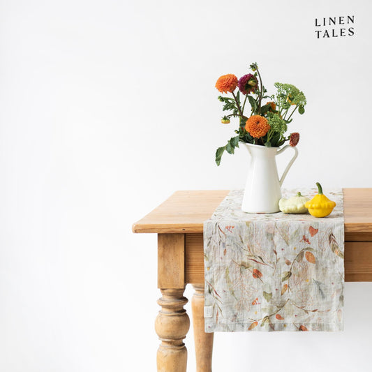 Leaves on Natural Linen Table Runner - Linen Tales