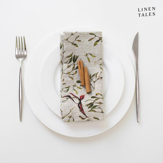 Mistletoe on Natural Linen Napkins - Set of 2