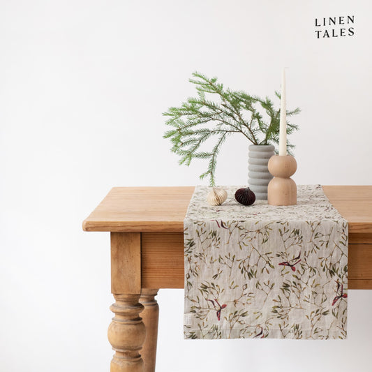 Mistletoe on Natural Linen Table Runner - Linen Tales