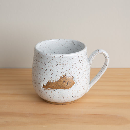 Handmade Ceramic Mug in Speckled White with Kentucky State Outline