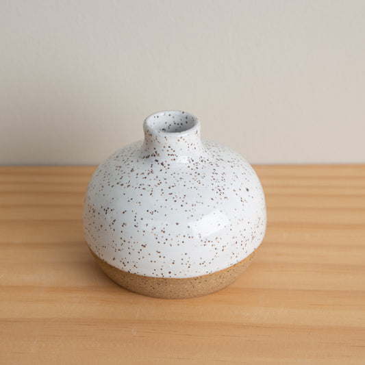 Handmade Ceramic Bud Vase Round #2 in Speckled White