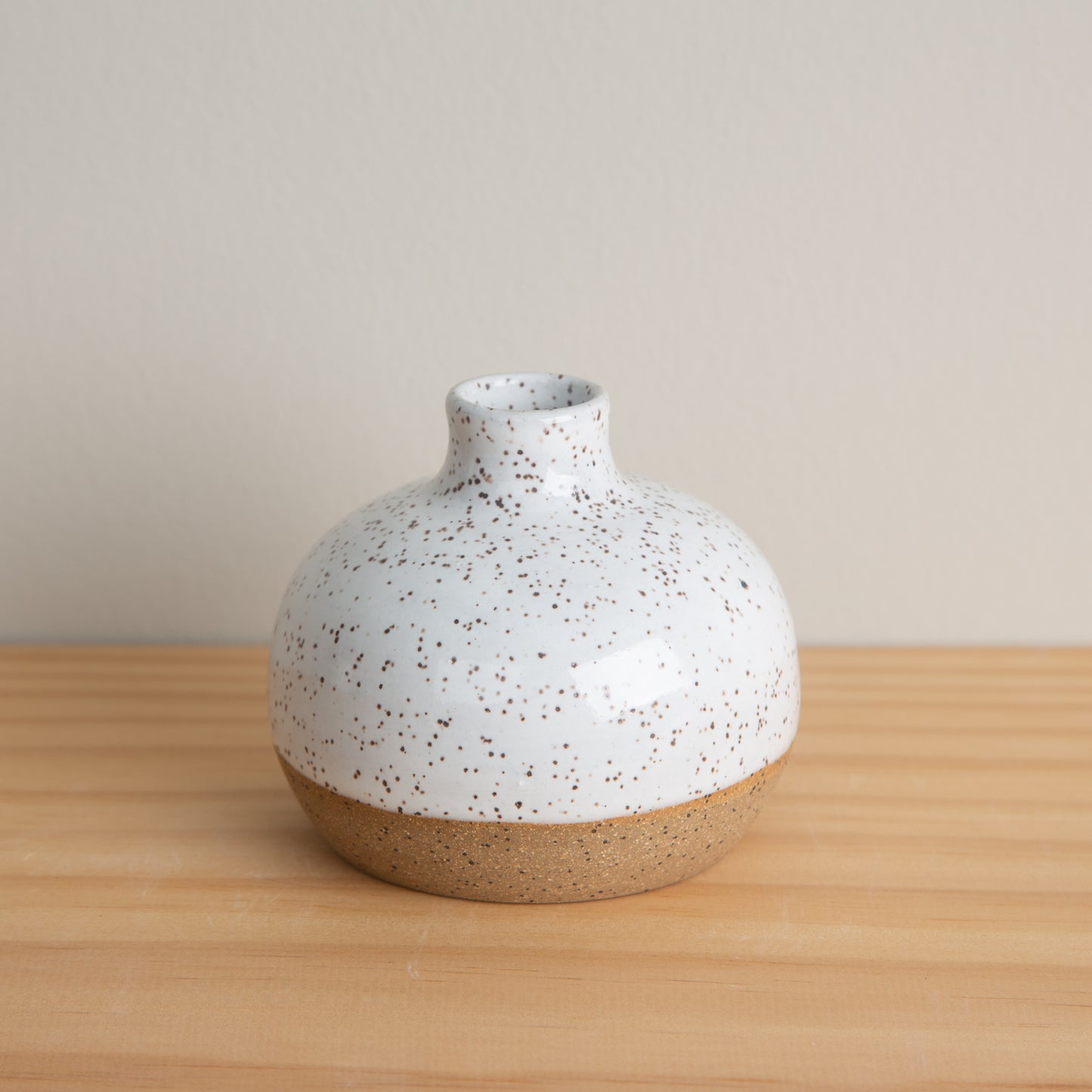 Handmade Ceramic Bud Vase Round #2 in Speckled White