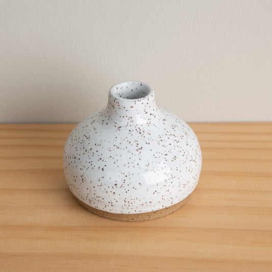 Handmade Ceramic Bud Vase Round in Speckled White