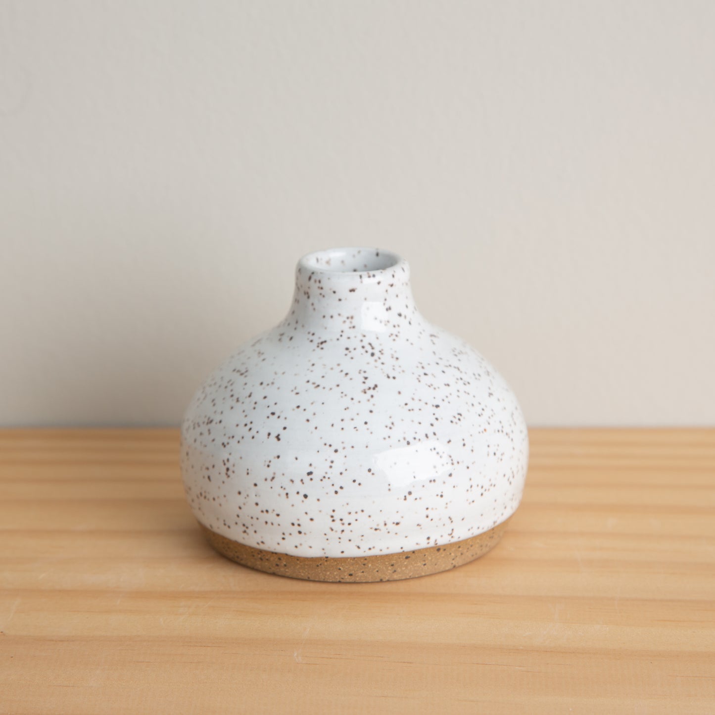 Handmade Ceramic Bud Vase Round in Speckled White