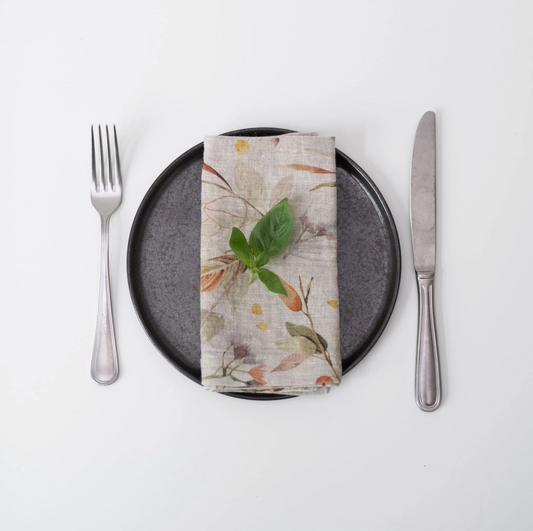 Leaves Natural Linen Napkins - Linen Tales - Set of 2