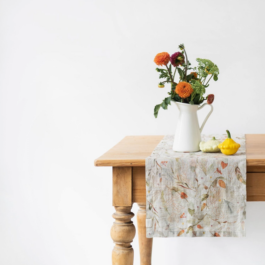 Leaves Natural Linen Table Runner - Linen Tales