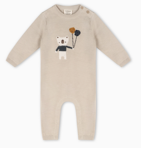 Balloon Bear Organic Jacquard Baby Sweater Knit Jumpsuit