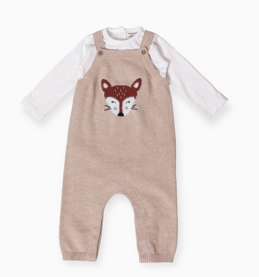 Furry Fox Sweater Knit Baby Overall Bodysuit Set