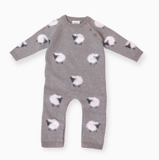 Furry Sheep Organic Jacquard Sweater Knit Overall Baby Jumpsuit