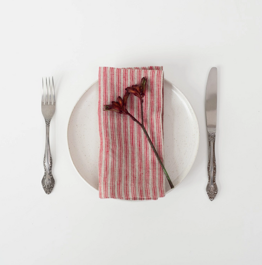 Red Natural Stripes Linen Napkins - Linen Tales - Set of 2