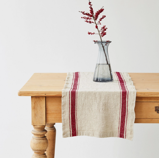 Red Stripe Vintage Linen Table Runner