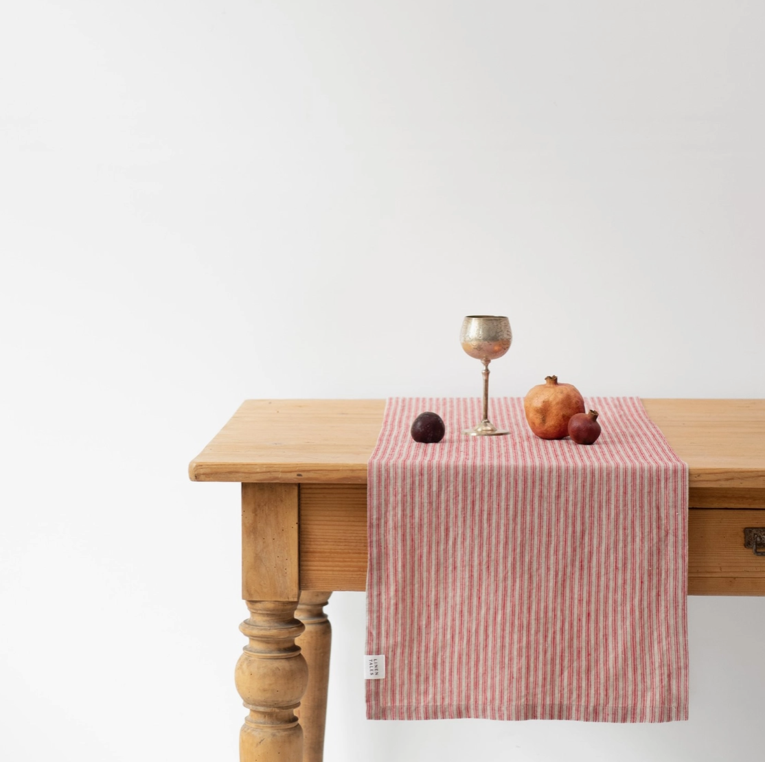 Red Natural Stripes Linen Table Runner