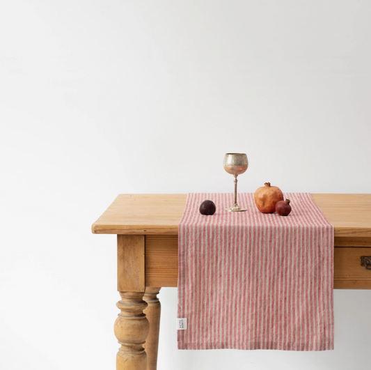 Red Natural Stripes Linen Table Runner